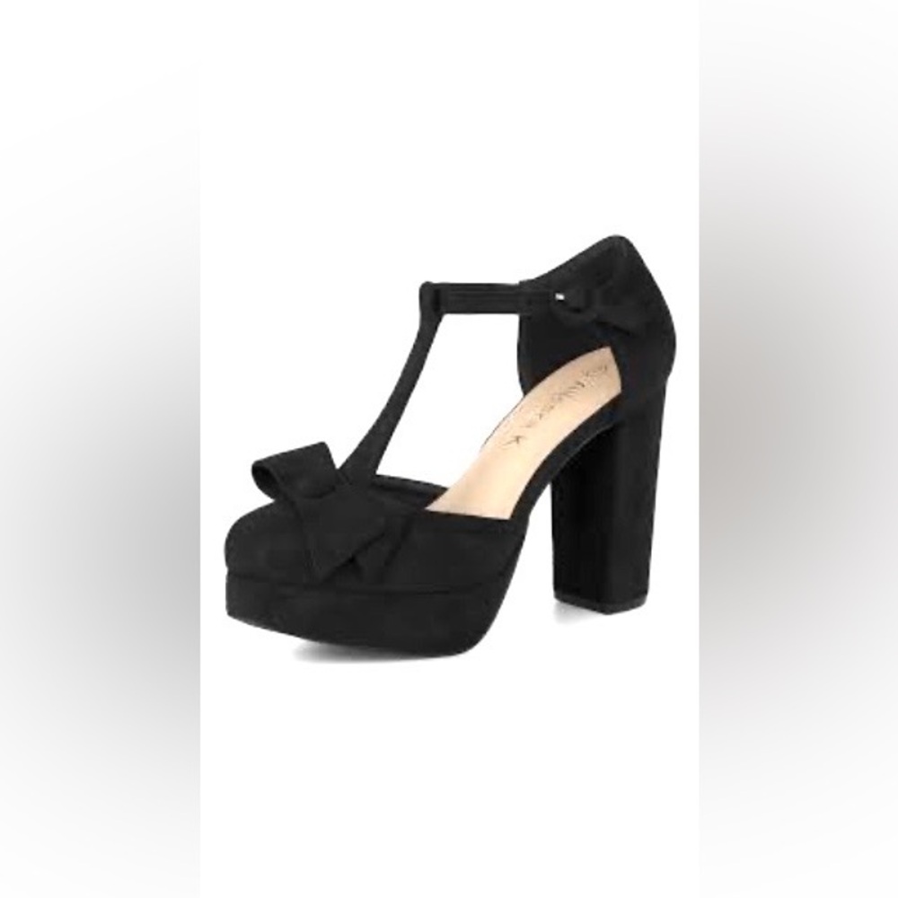 Allegra K Mary Jane Platform Pumps Chunky Heel Dress Shoes Bow Detail Size 9 NEW